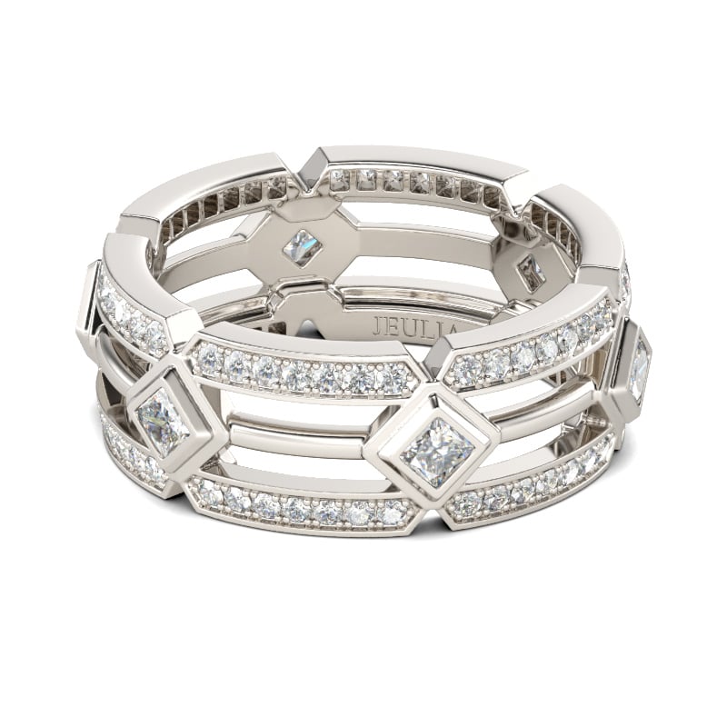 Jeulia Split Shank Sterling Silver Wedding Band for Men with Diamond White Stone