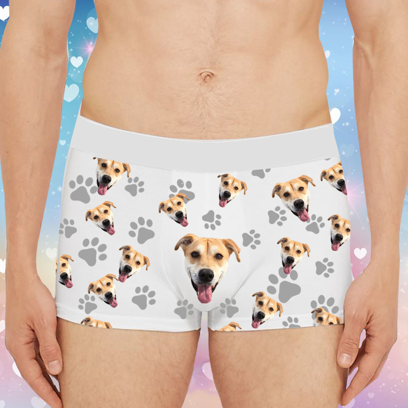 Personalized Picture Men's Underwear Boxer Briefs with White Animal Footprints Pattern Best Gift for Pet Lover