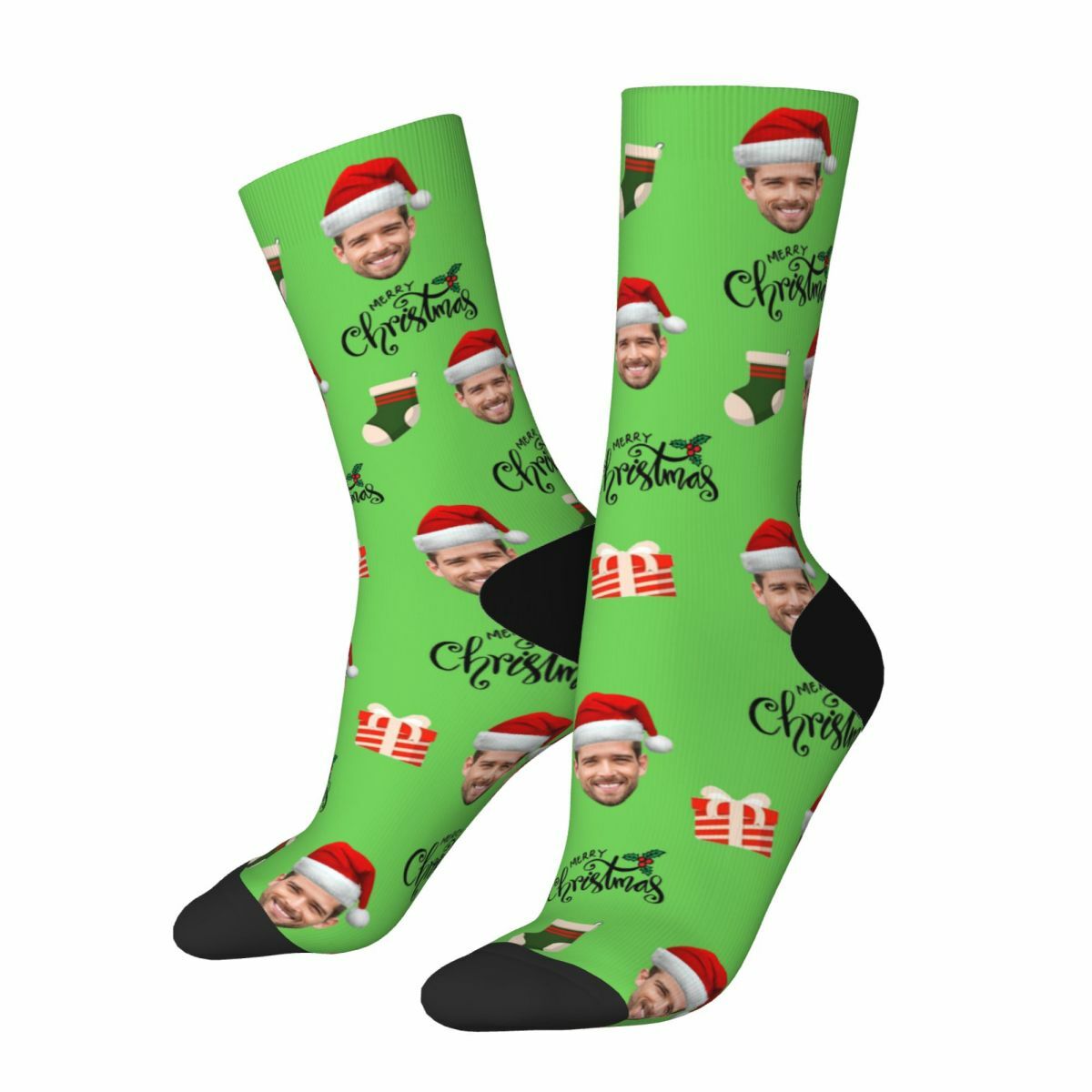 "Merry Christmas" Custom Face Socks Add Photo Christmas Gift for Friends