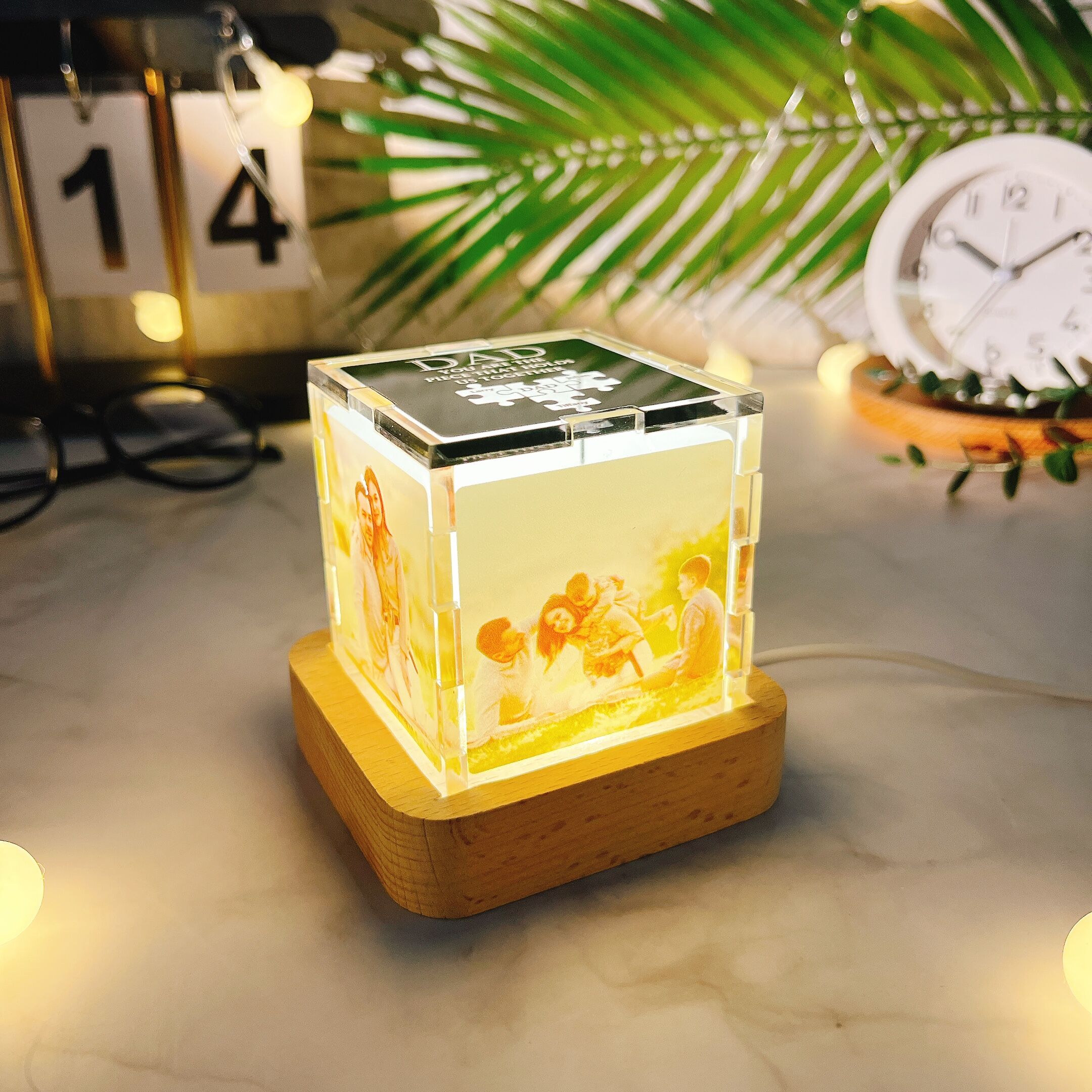 Personalisiertes Namenspuzzle Acryl Zauberwürfel Lampe mit individuellem Foto Wertvolles Geschenk zum Vatertag