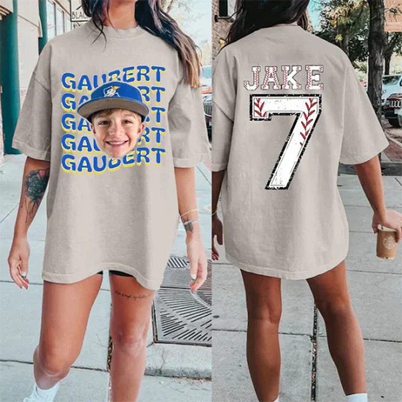 Personalized T-shirt Custom Head Photo Colorful Name Baseball Number Design Gift for Sports Lover