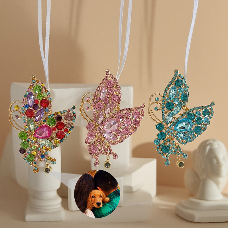 Adornos colgantes con proyección de mariposas personalizados, decoración navideña con foto personalizada