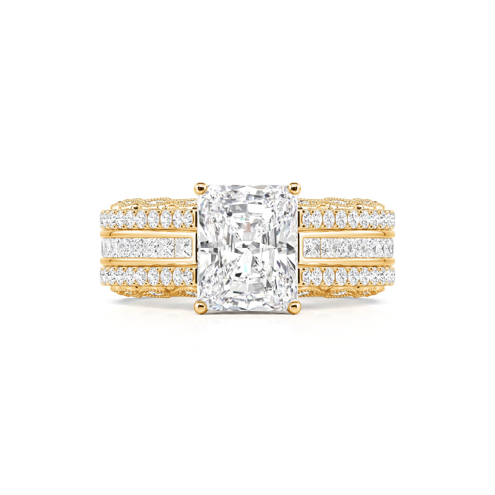 Vintage Interchangeable Wedding Ring Sets in Radiant Cut Yellow Gold