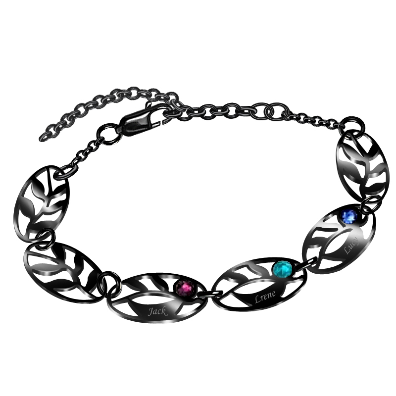 "Unique Gift" Personalized Leaf Name Bracelet With Custom Birthstone