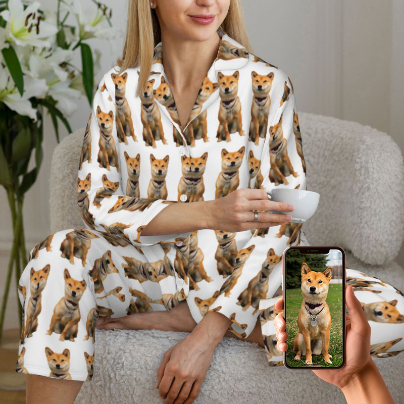 Personalized Pajamas Custom Pet Full Body Photo Arrangement Pattern Design Funny Gift for Pet Lovers