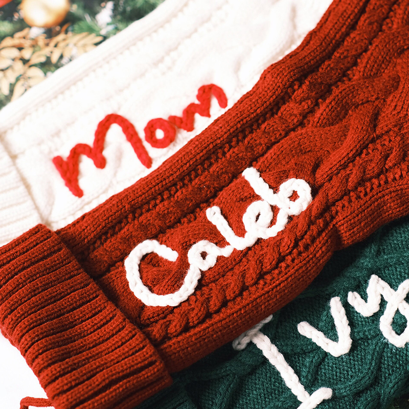Personalized Knitted Christmas Stocking Custom Wool Names Christmas Decorations For The Family