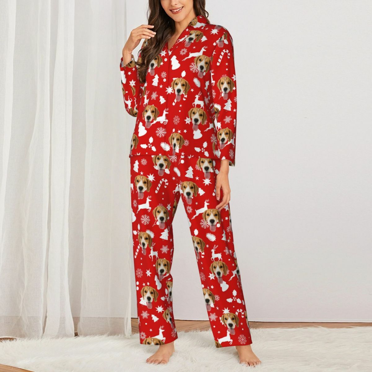 Pyjama personnalisé Photo personnalisée Éléments de Noël Conception d'icône mignonne Cadeau attrayant pour elle