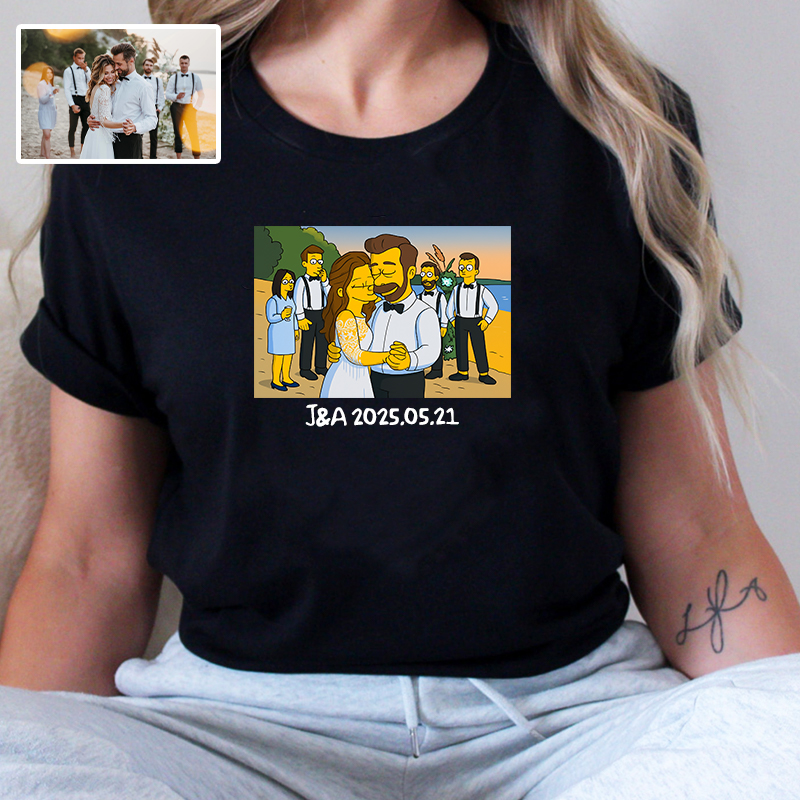 Personalized T-shirt Custom Photo Simpson Cartoon Style Funny Design Unique Gift for Loved One
