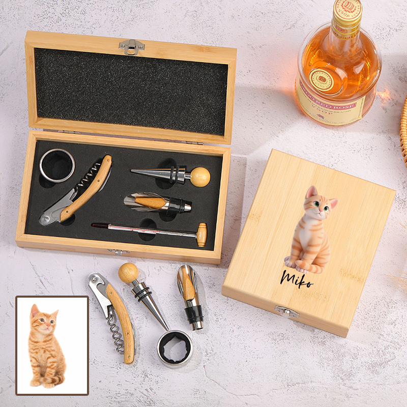 Juego de abrebotellas personalizado con foto de mascota personalizada y diseño de estilo opcional. Regalo perfecto para dueños de mascotas y amantes del vino.