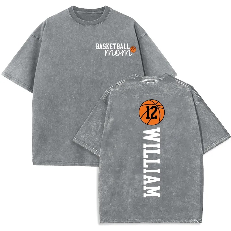 Personalized Washed T-shirt Basketball Custom Name and Jersey Number Perfect Gift for Sports Lover