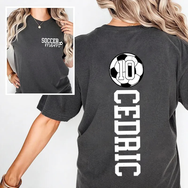 Personalized Washed T-shirt Soccer Mom Custom Name and Jersey Number Perfect Gift for Sports Lover