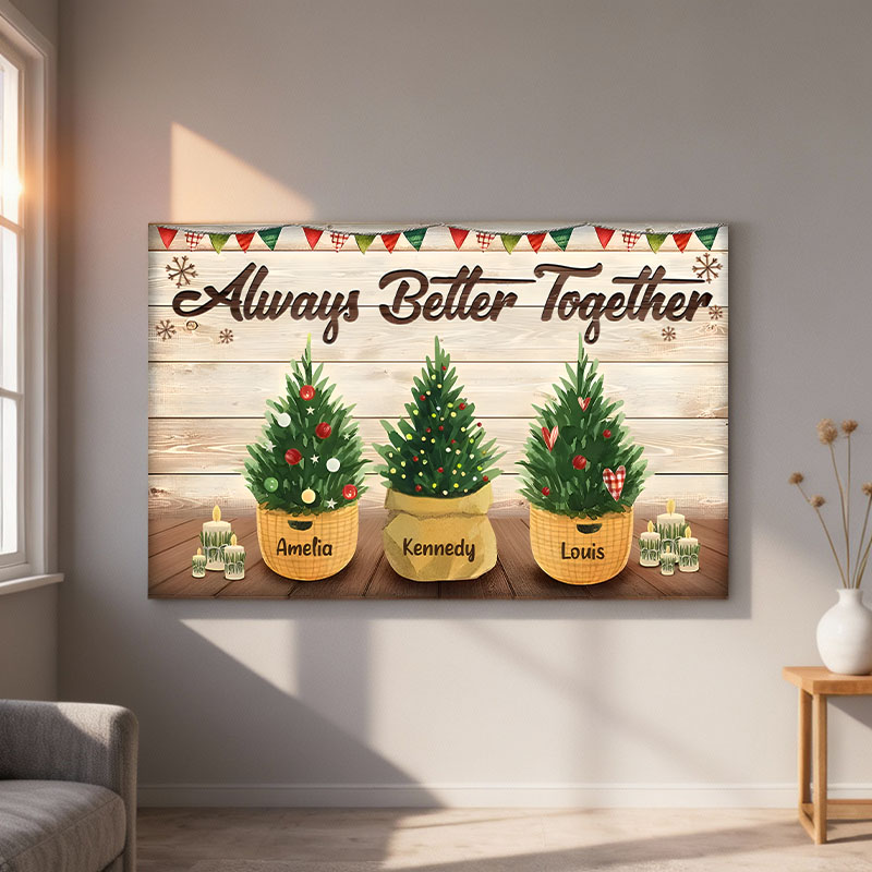 Personalisierte Wanddekoration aus Leinwand mit Namen und Topfpflanzen Tolles Weihnachtsgeschenk