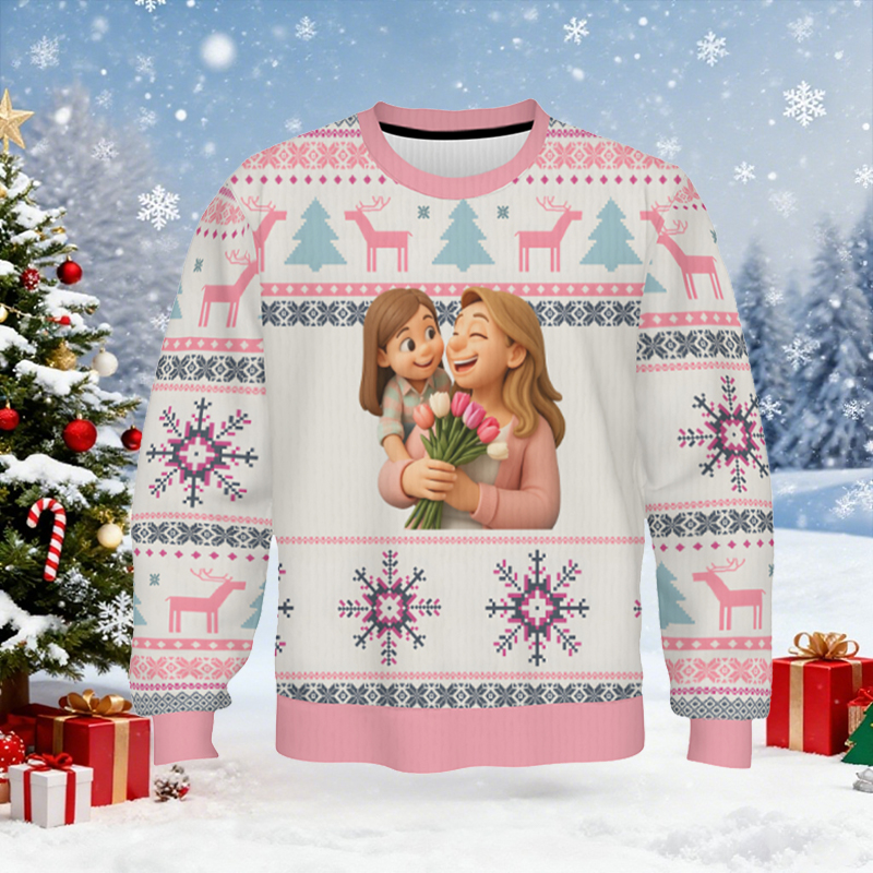 Personalized Ugly Sweater Unisex Custom Photo Cartoon Style Design Exquisite Christmas Gift for Her Mom