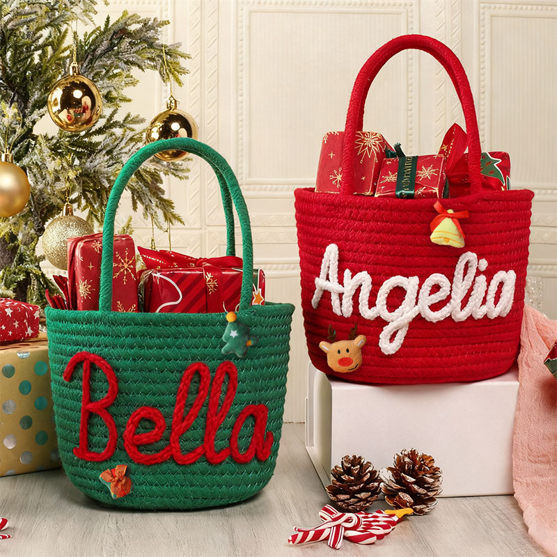 Personalised Name Christmas Gift Bag Storage Basket Funny Present for Children