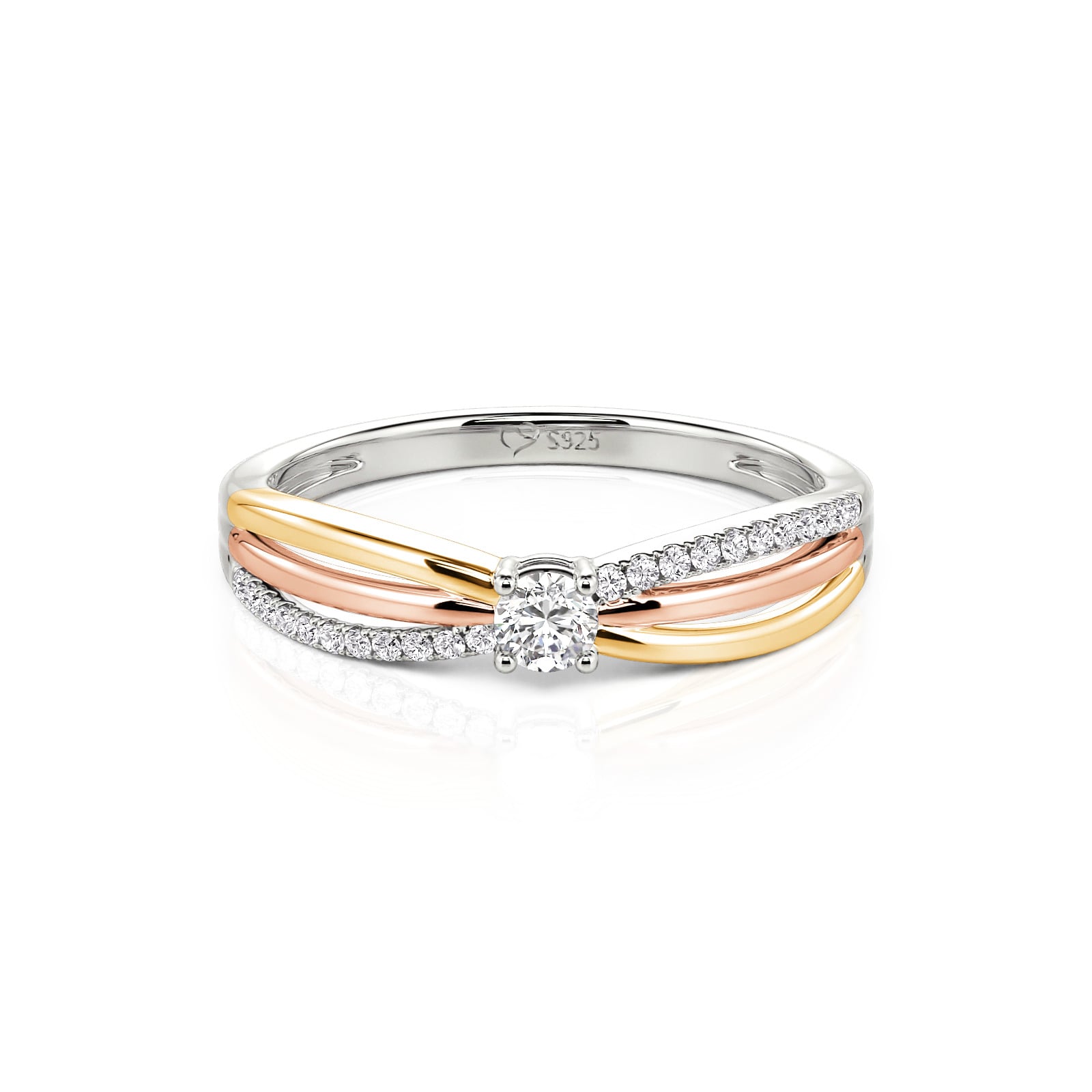 Jeulia Tri-Color Round Cut Crossover Ring for Women