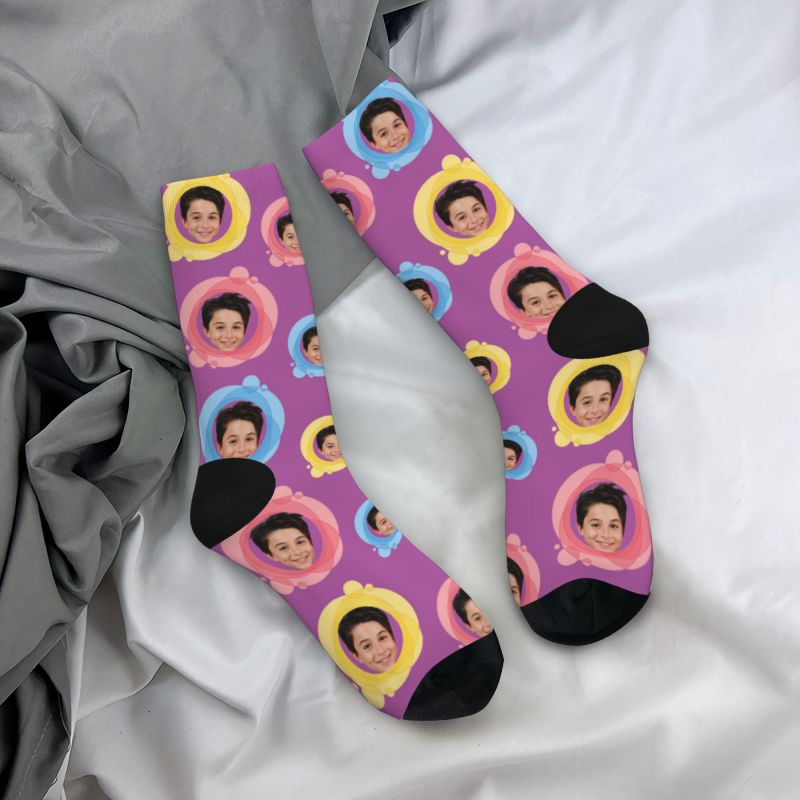 Customized Face Socks Add Photos in Colorful Circle Gifts for Dad