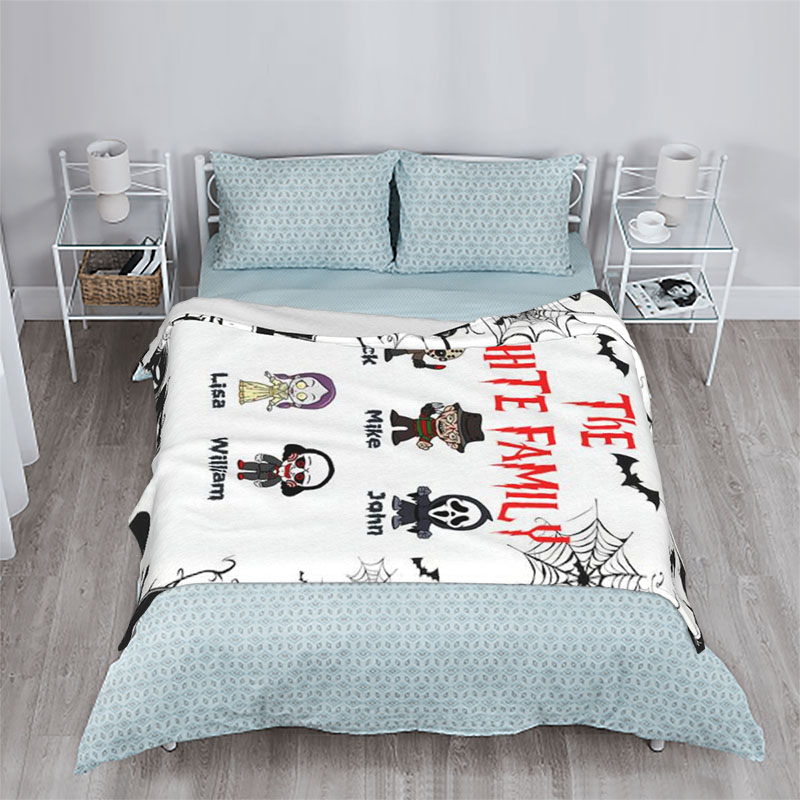 Personalized Name Blanket with Evil Pumpkin Pattern Interesting Gift for Halloween