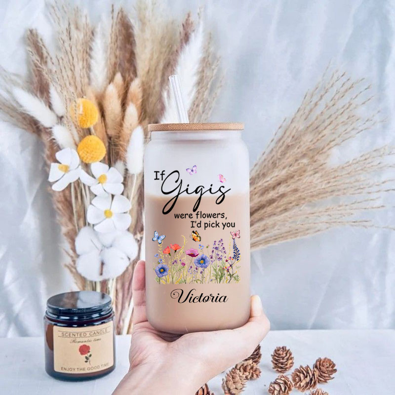 Personalized Name Glass Cup with Lid And Straw Beautiful Present for Mother's Day