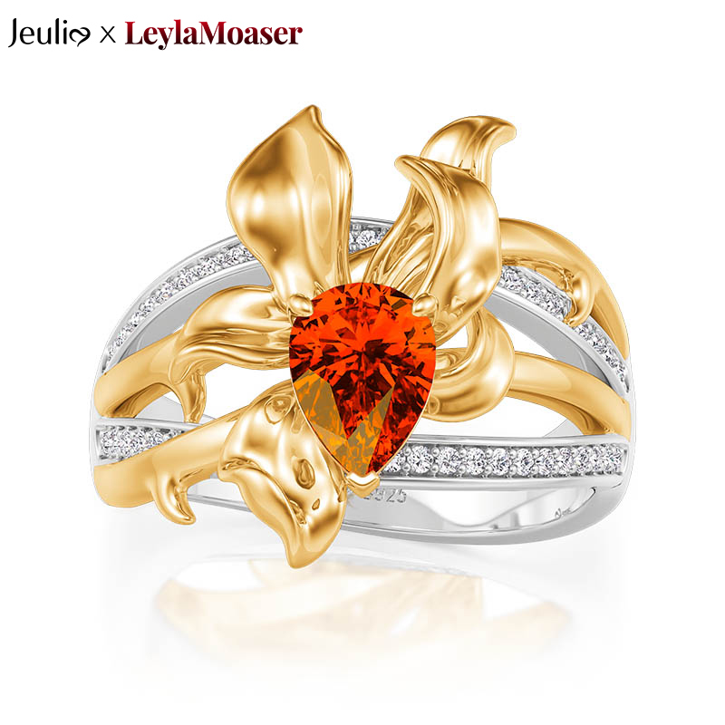 Jeulia x Leyla "Floral of Thorns" Two Tone Women's Flower Wedding Ring Sterling Silver
