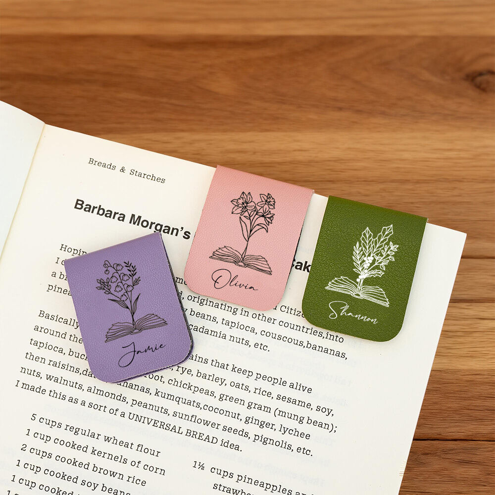 Personalized Leather Magnetic Bookmark with Engraved Birthday Flower Birthday Gift for Friends