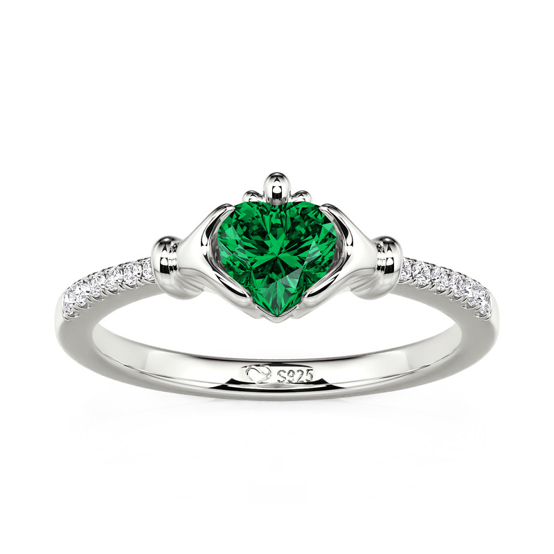 Jeulia Custom Heart Birthstone Claddagh Ring Sterling Silver