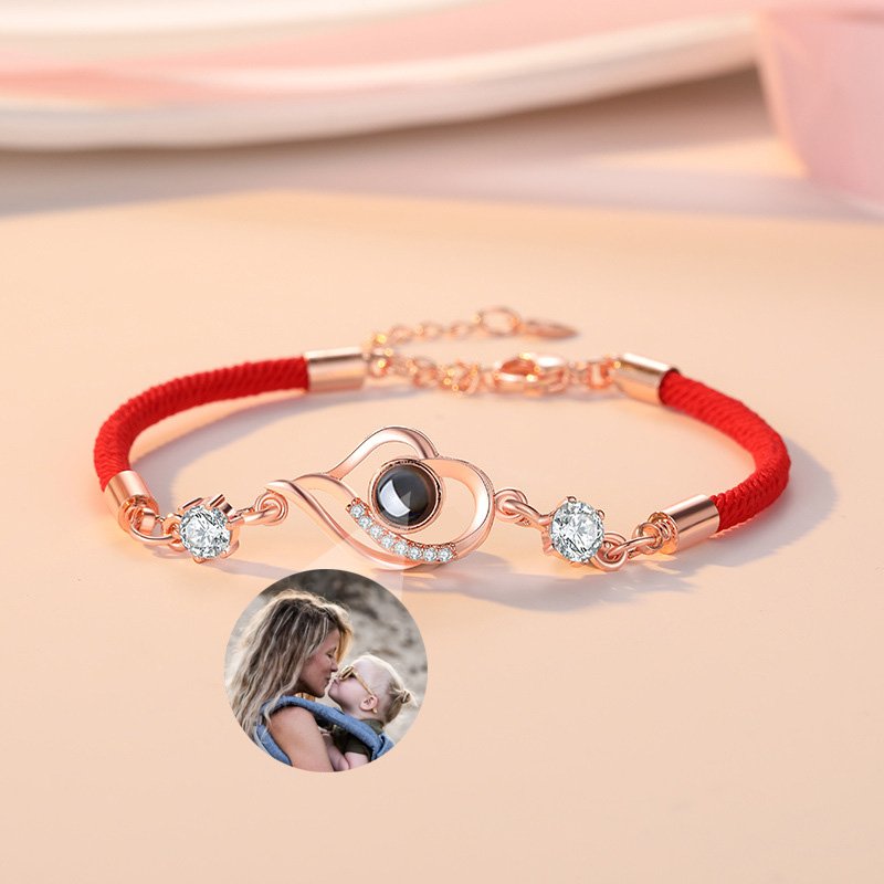 Personalized Photo Projection Bracelet with Black Cord-Asymmetric Heart Shape