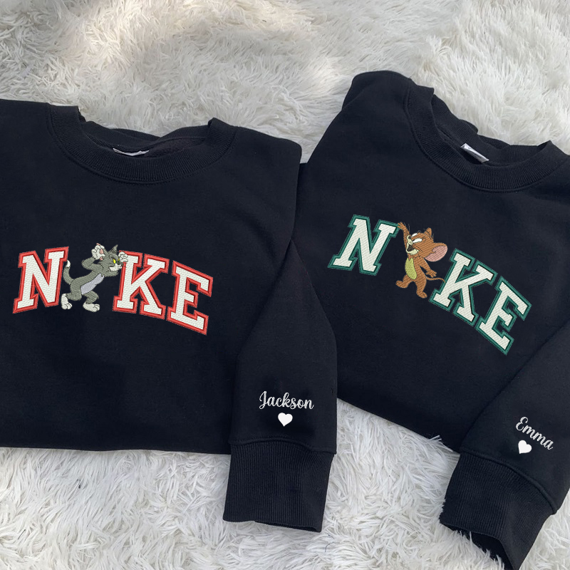 Sudadera personalizada con bordado de Tom y Jerry, patrón de diseño divertido, regalo perfecto para parejas