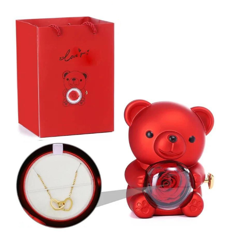 ギフトボックスくまさん、赤いリボン、新品未使用 エターナルバラ＆クマ レッド ジュエリーギフトボックス - Aomoi.jp