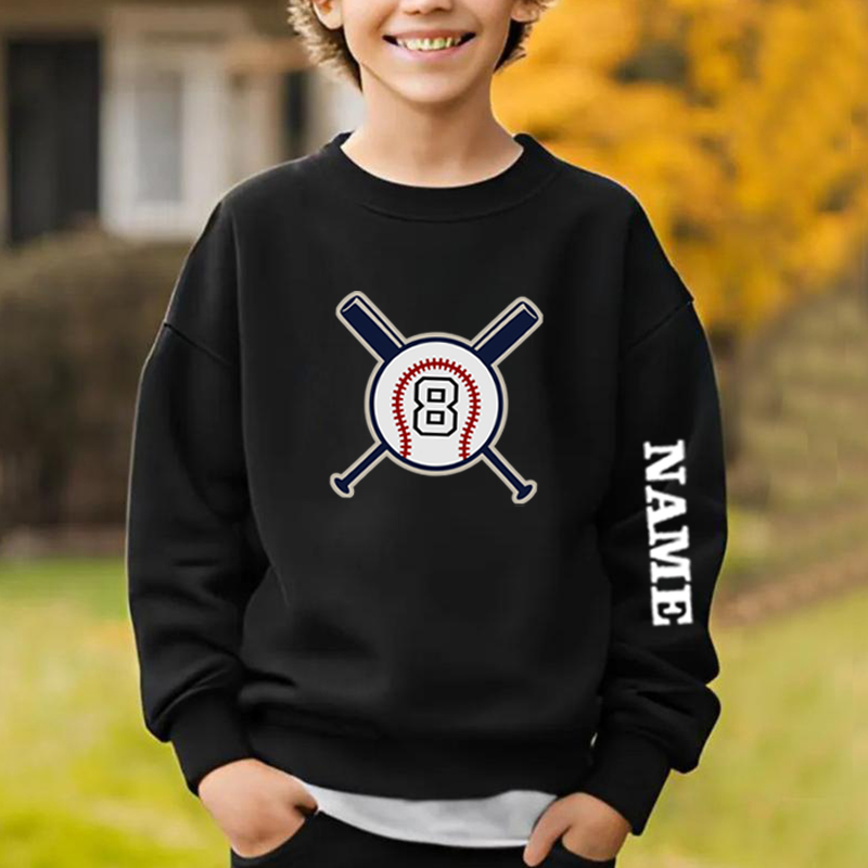 Personalized Kids Sweatshirts With Customized Name Tape Baseball Graphics For Sports Fanatics