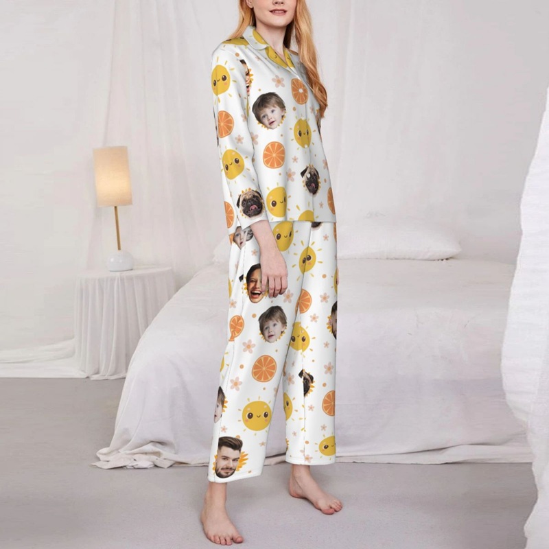Pijamas personalizados con foto de cara personalizada, diseño de lindo patrón de sol, regalo exquisito para su familia