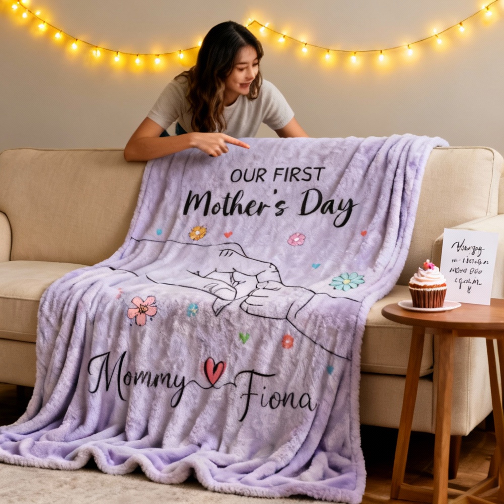 Personalisierte Kuscheldecke mit Namen mit niedlichem Blumenmuster Kreatives Geschenk zum Muttertag