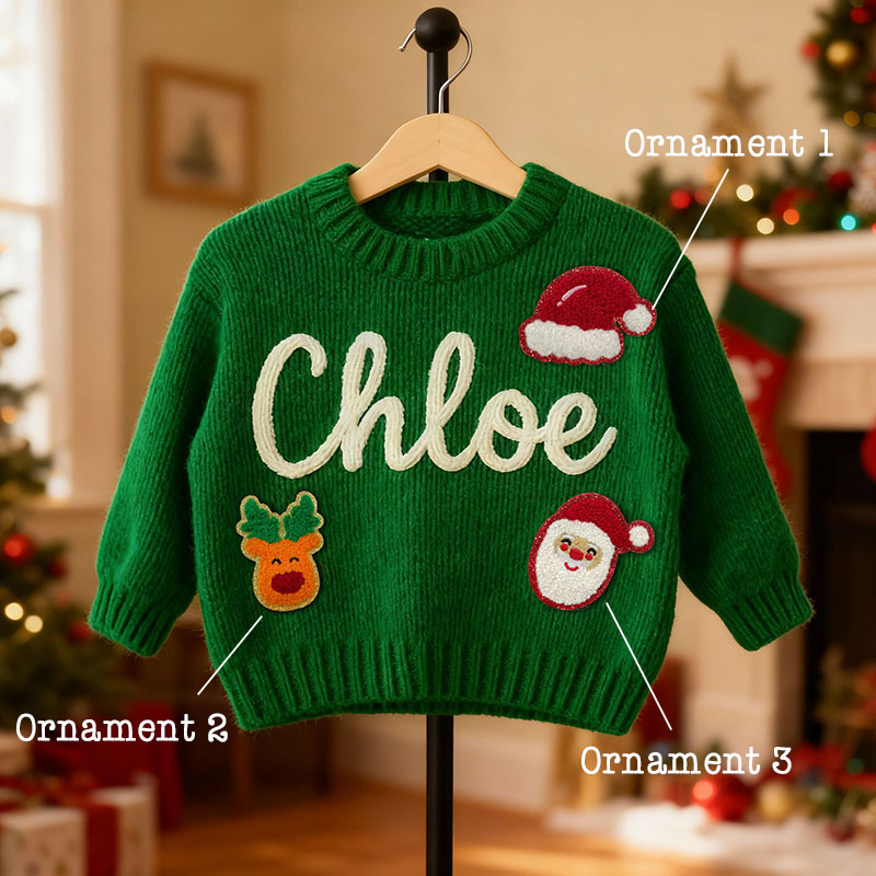 Personalized Handmade Name Sweater with Elk Pattern Cute Christmas Gift