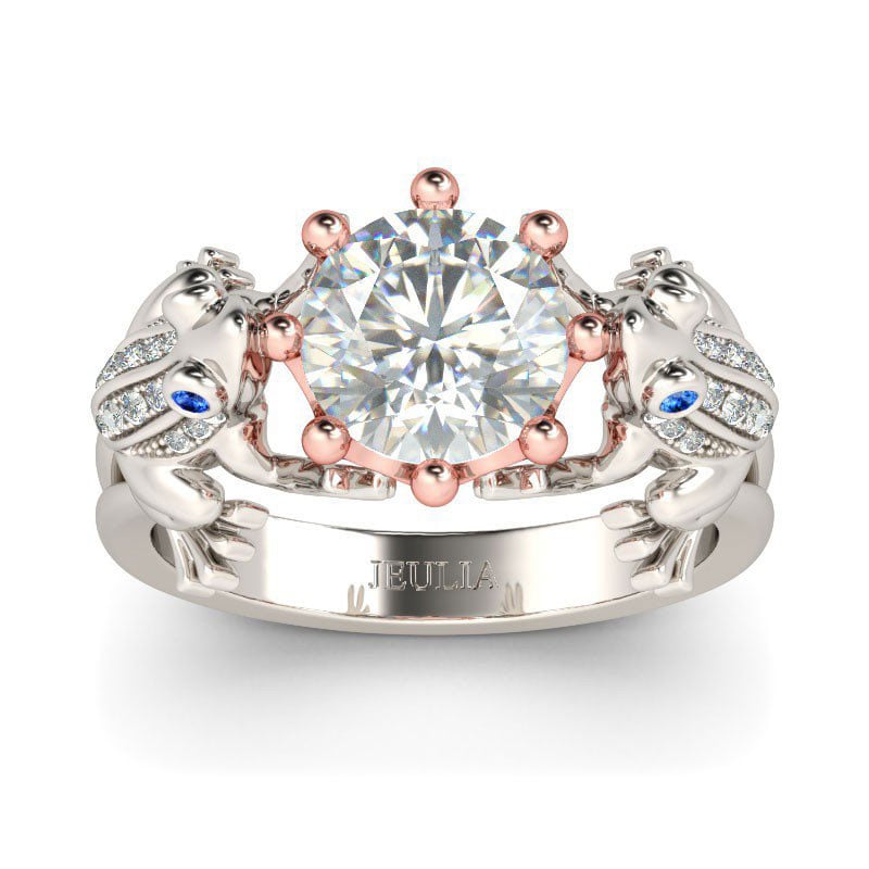 Jeulia Hug Me "Frog Prince" Two Tone Crown Sterling Silver Ring