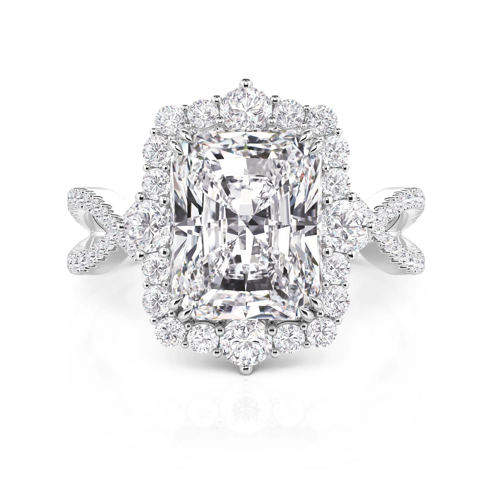 Jeulia Halo Radiant Cut Twist Engagement Ring Sterling Silver