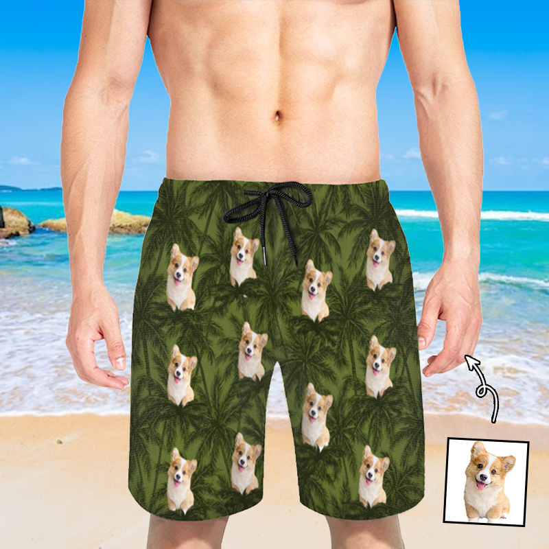 Personalized Picture Men's Beach Shorts with Palm Tree Pattern Simple Gift for Friends