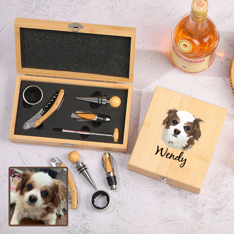 Abridor de botellas personalizado con foto de mascota, diseño de acuarela, herramienta para vino, regalo para amantes de las mascotas.