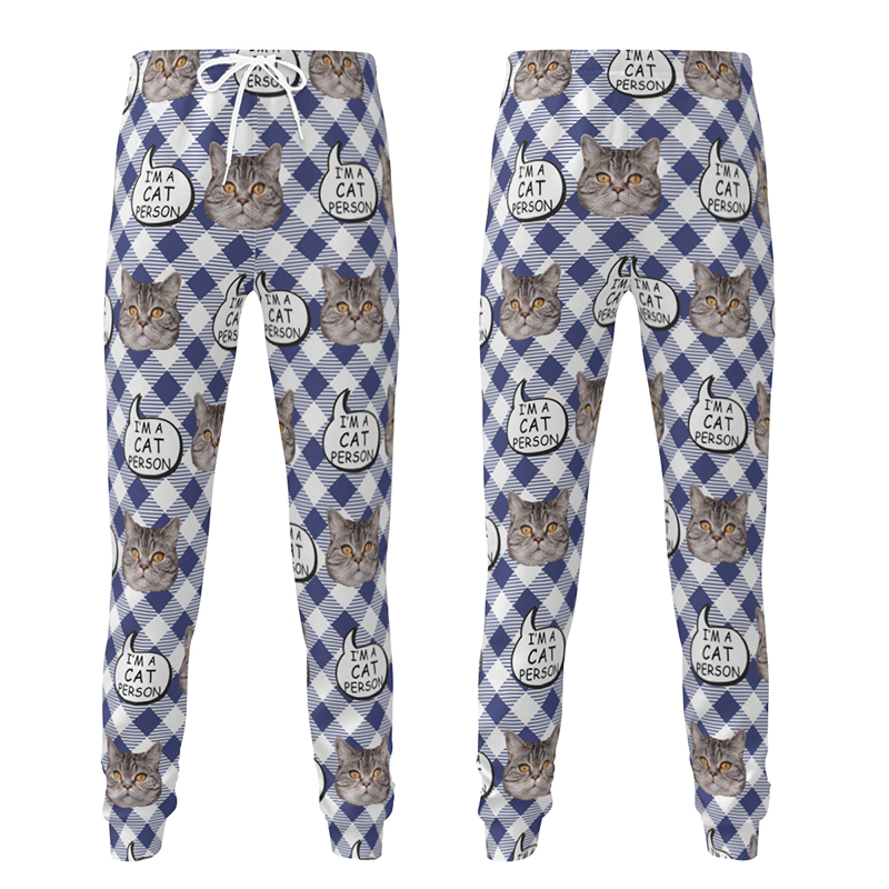 Personalized Unisex Sweatpants Custom Photo and Engraving Grid Design Gift for Pet Lovers