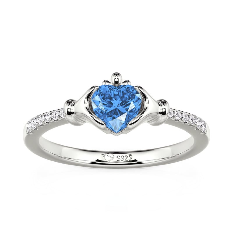 Jeulia Custom Heart Birthstone Claddagh Ring Sterling Silver