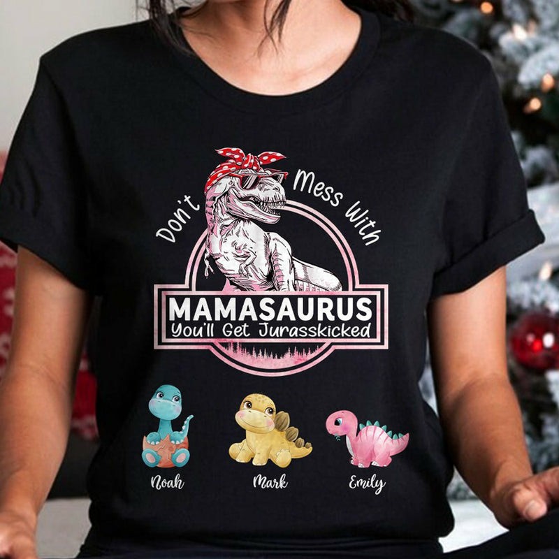 Personalized T-shirt Mamasaurus with Optional Cartoon Dinosaurs Pattern Creative Gift for Mother's Day