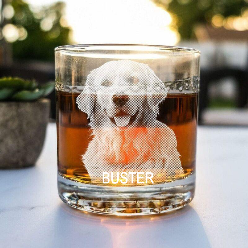 Personalized Whiskey Glass Custom Pet Photo with Name Warm Gift for Dog Lover Father's Day
