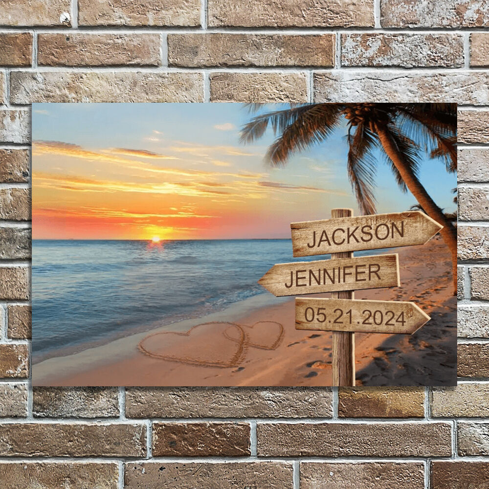 Personalized Picture Canvas Wall Art with Sunset Pattern Funny Gift for Couples
