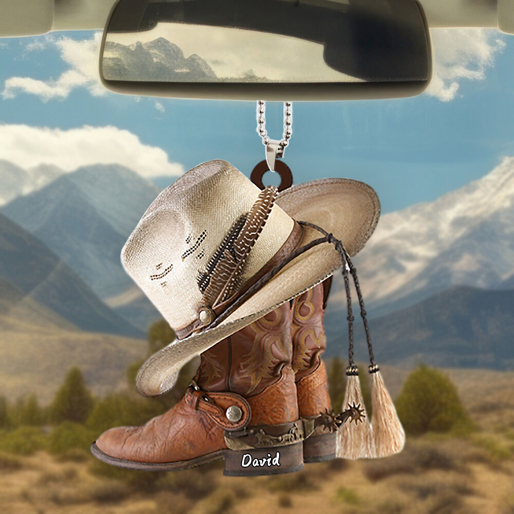 Personalizowana akrylowa ozdoba samochodowa Buty i kapelusz Kowbojski Płaski dla Niego
