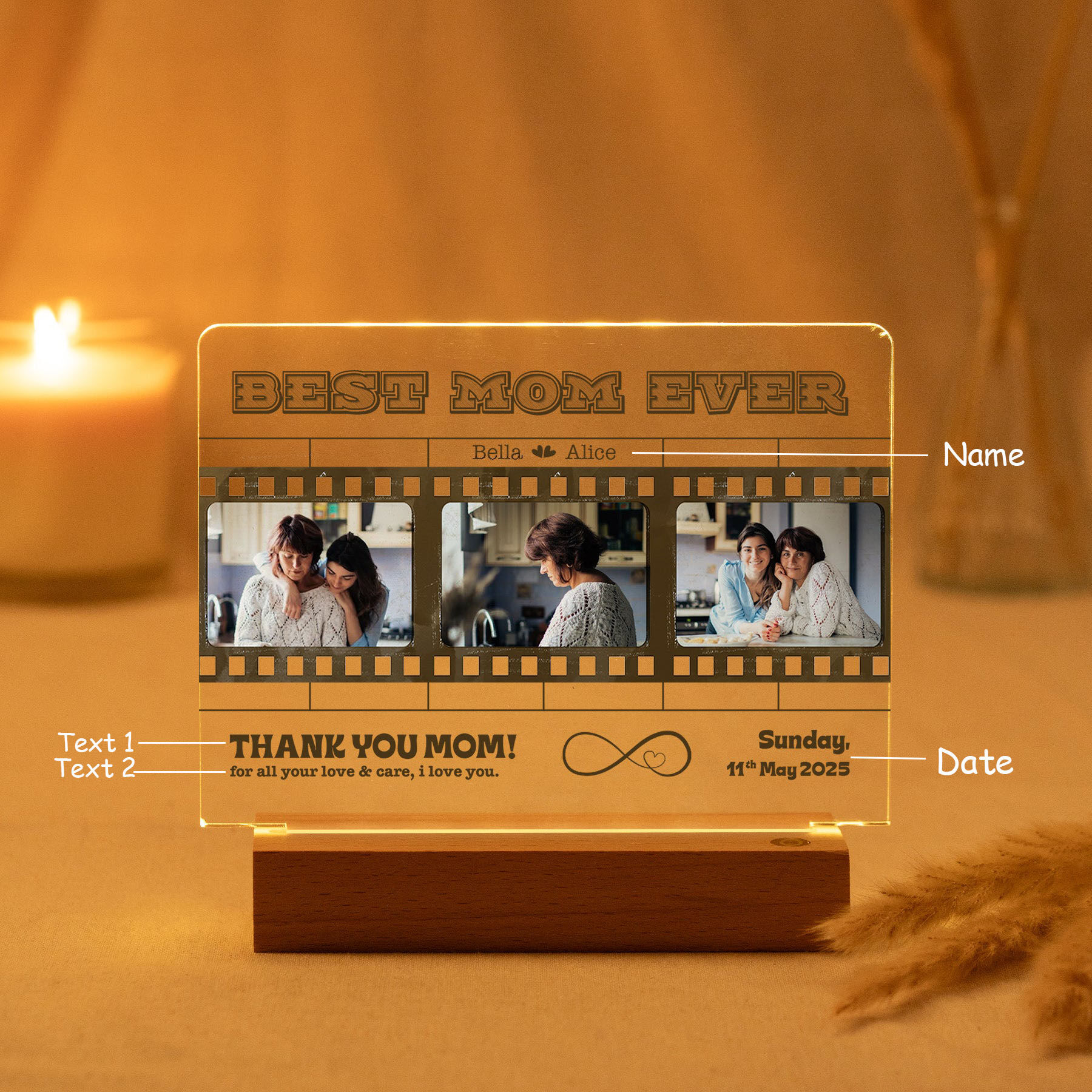 Personalized Picture Night Light Film Style Design Creative Present for Mom