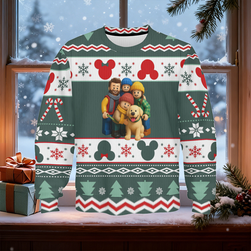 Personalized Ugly Sweater Unisex Custom Photo Cartoon Style Funny Design Perfect Christmas Gift for Family