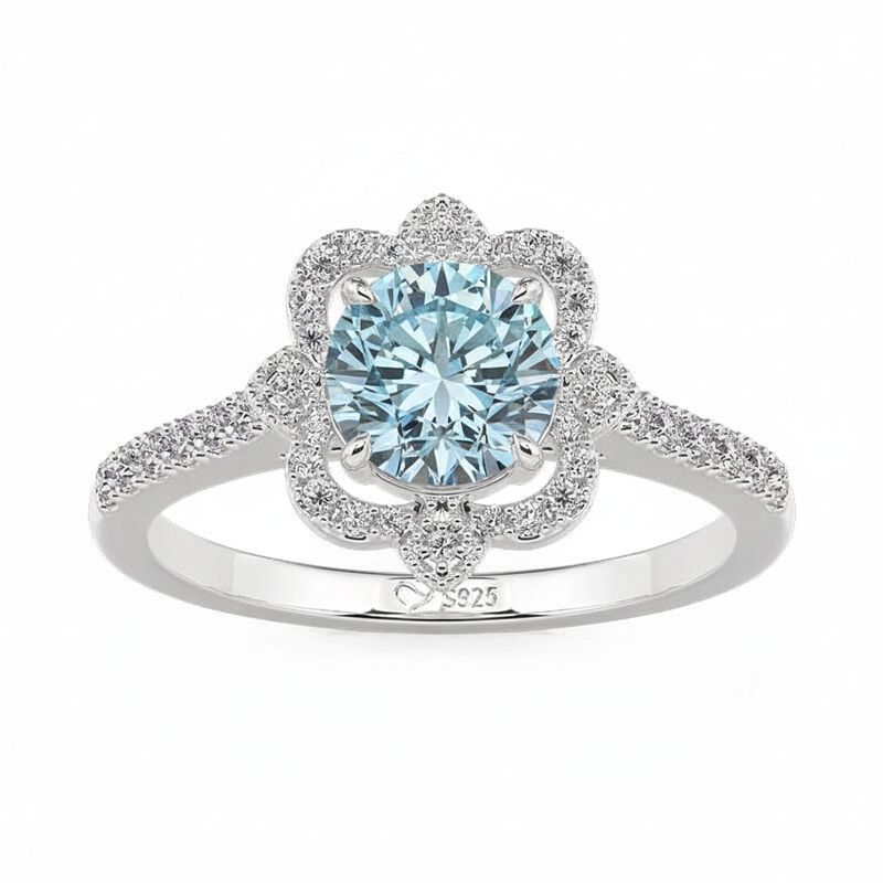 Jeulia Hollow Halo Custom Round Cut Engagement Ring with Birthstone