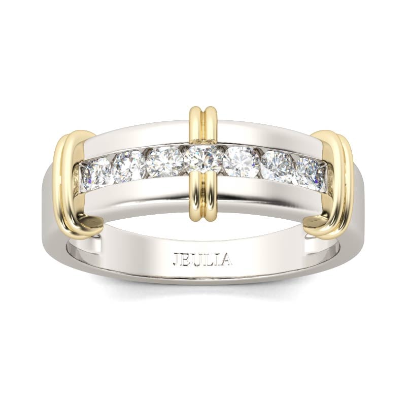 Channel Gold Tone Two Tone Round Cut Sterling Silver Women's Wedding Band