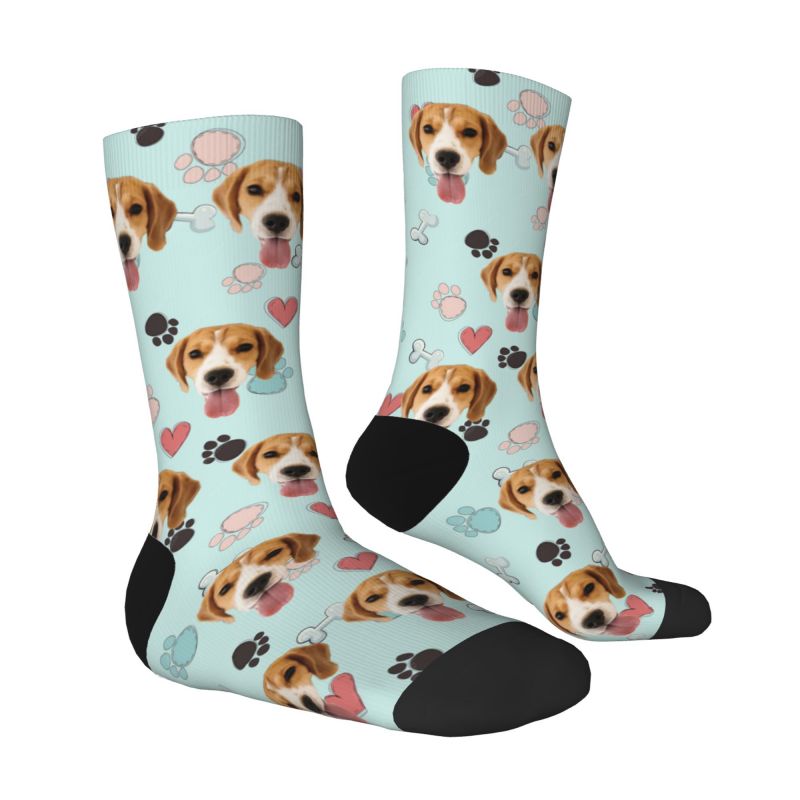 Customized Face Socks Pet Paw and Bones Print Gifts for Pet Lovers