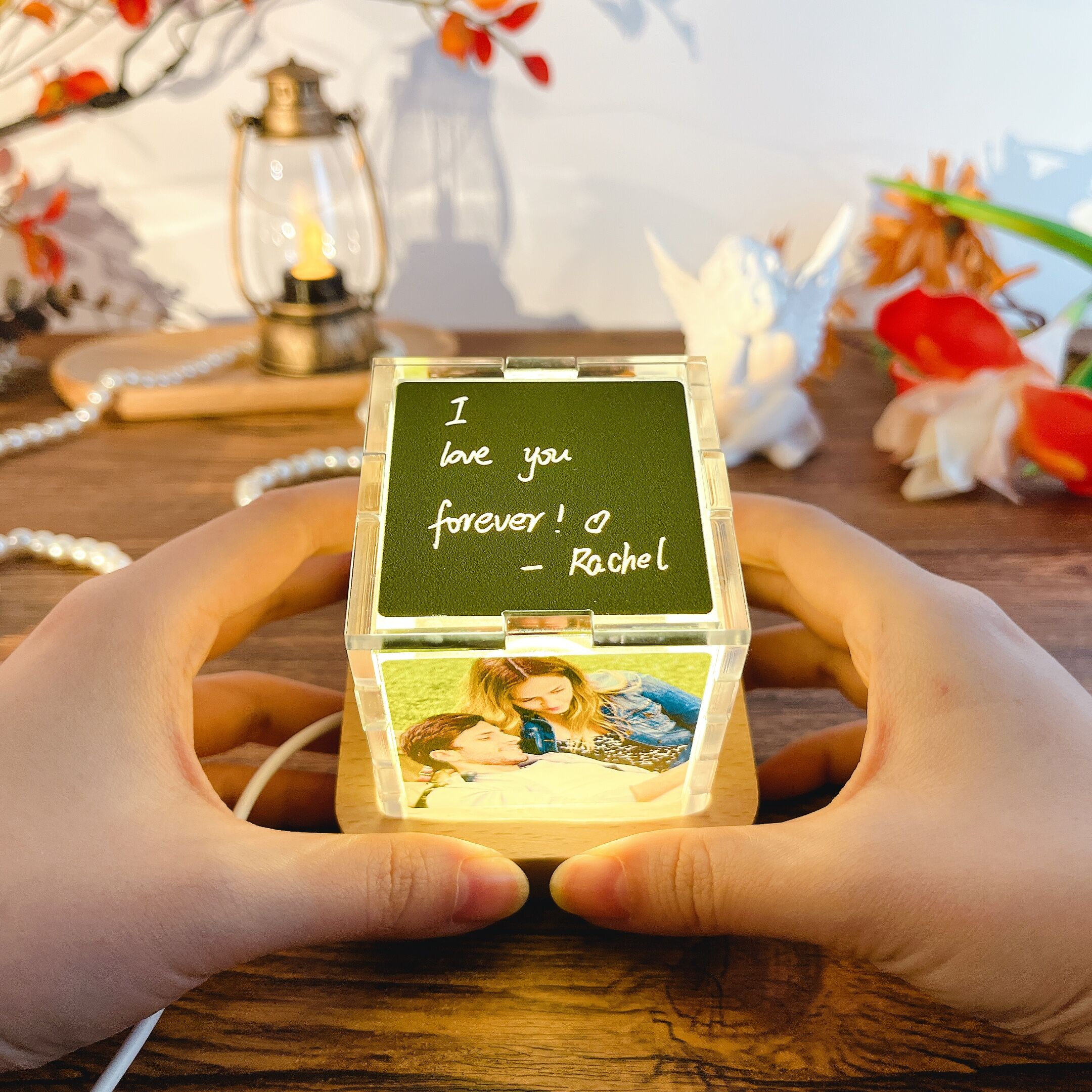 Cube Acrylique Photo Personnalisé Cadeau Précieux pour la Saint Valentin