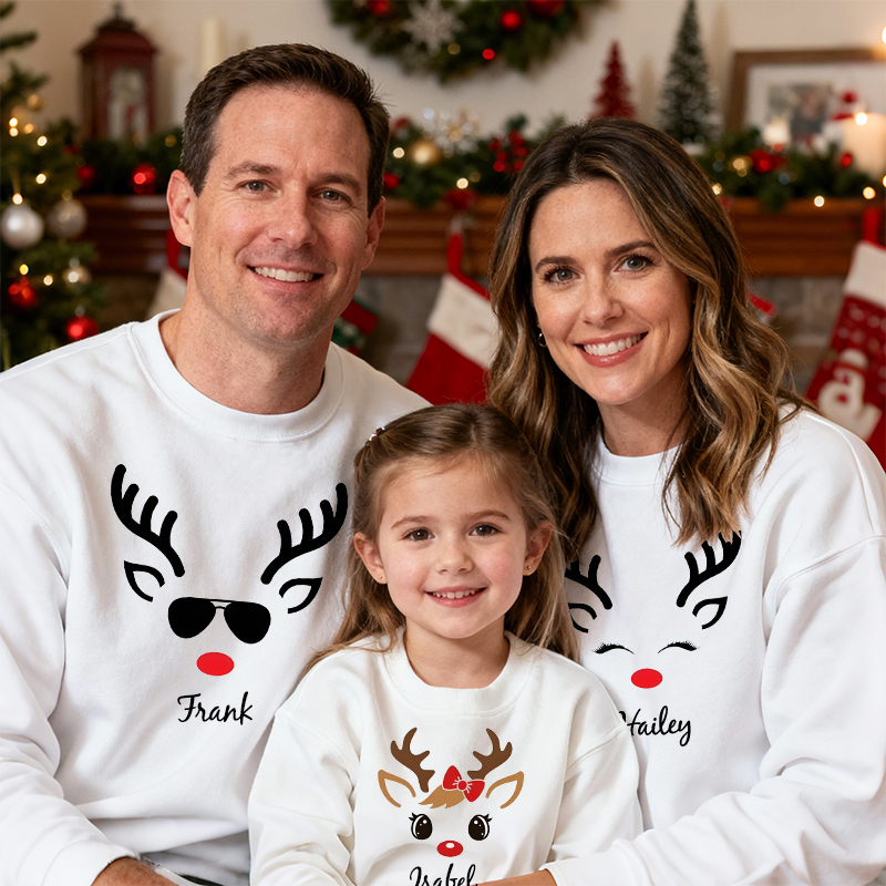 Sweat-shirt personnalisé parent-enfant Motif tête de renne Cadeau de Noël mignon pour la famille