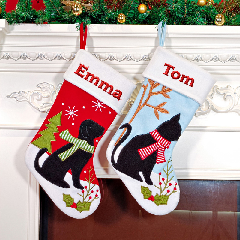 Personalisierte Weihnachtsstrümpfe mit Haustier-Muster Individuell bestickte Geschenke mit Namen für Tierliebhaber